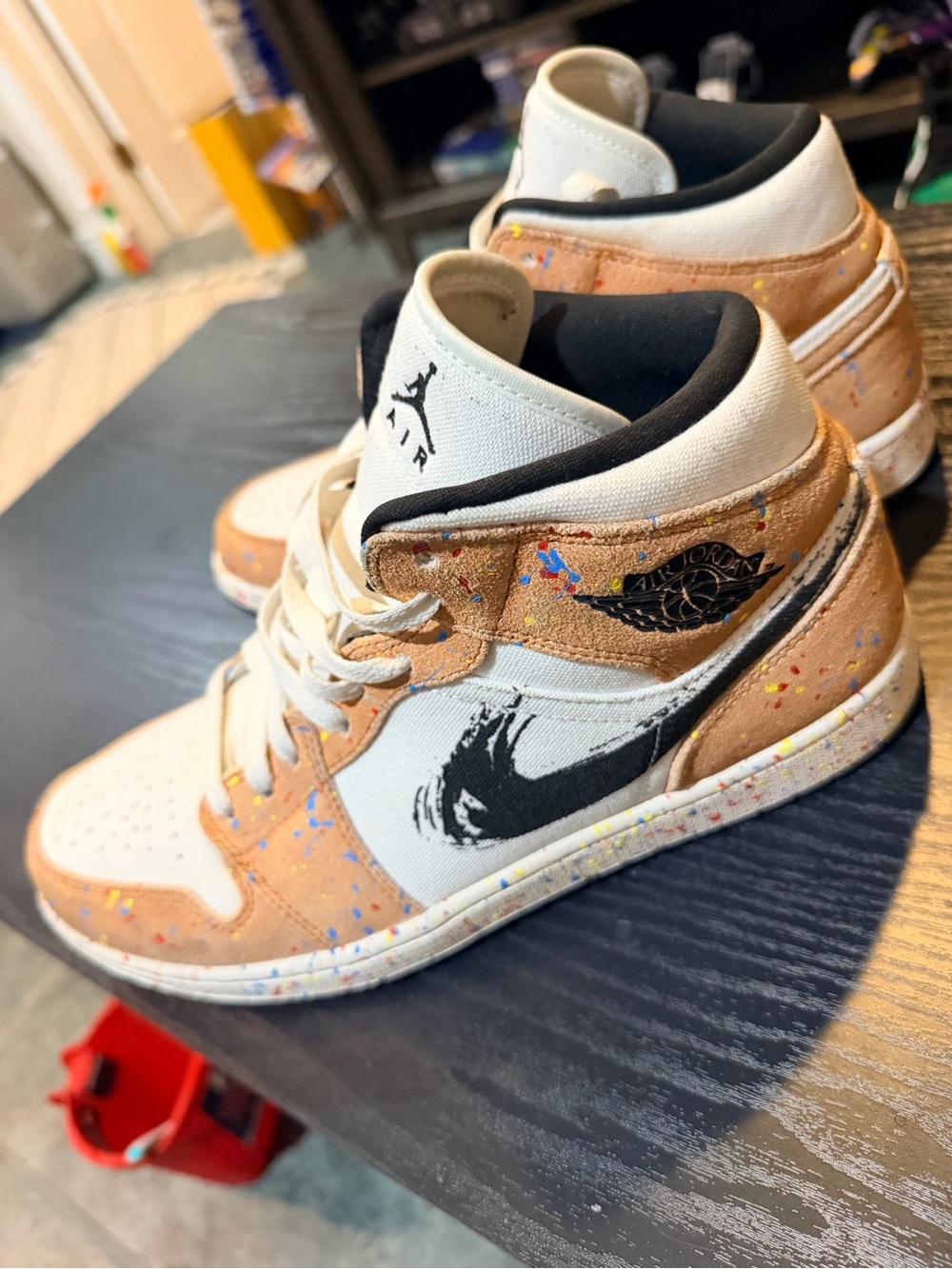 Jordan Style Mens 10.5 High-Top Sneakers in Cream and Tan Special Edition